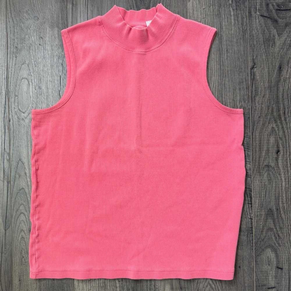Christopher &‎ Banks Coral Pink Ribbed Mock Neck Sleeveless Tank Top Women XL